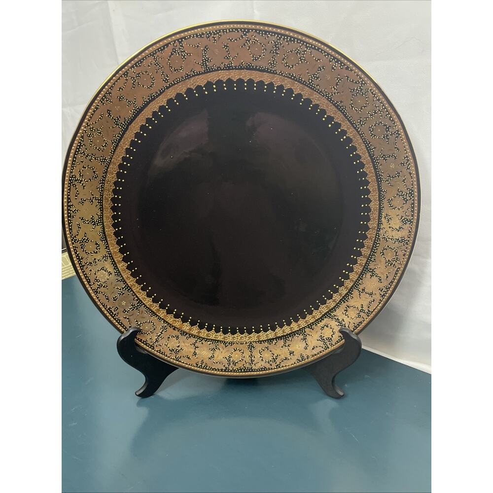 Vintage Satsuma Black And Gold 16 Inch Decorative Plate